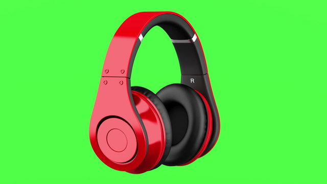 red and black wireless headphones loop rotate on green