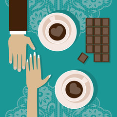 Lovers drink coffee. Vector illustration