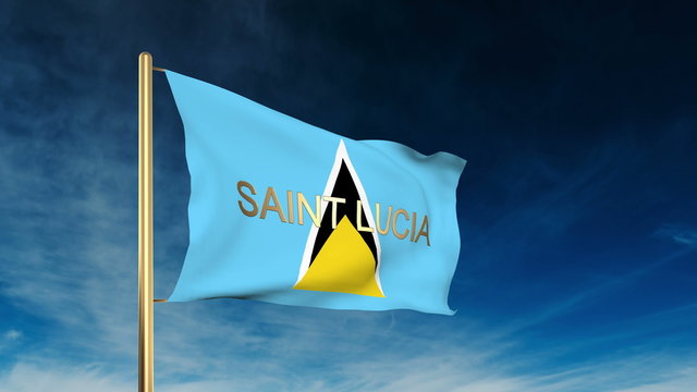 Saint Lucia flag slider style with title. Waving in the wind