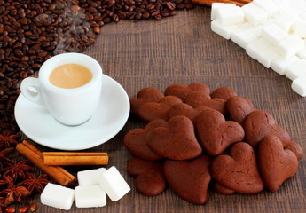 Caffè e cuori al cacao