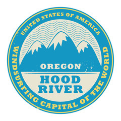 Stamp or label with text Oregon, Hood River, USA