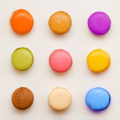 Sweet colorful macaroons. Top view