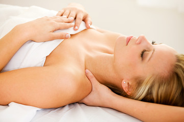 Fototapeta na wymiar Massage: Shoulders Getting Massaged