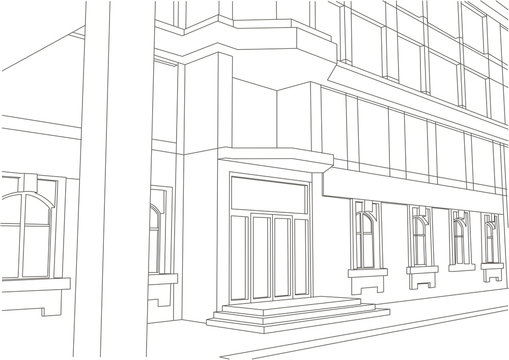 linear architectural sketch building entrance