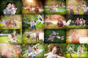 collage family in park