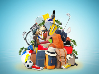 Vacation and travel, a huge pile of things for the holiday