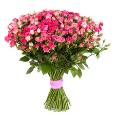 Big flower bouquet from pink roses isolated on white background.