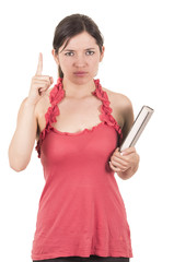 beautiful young female teacher holding book