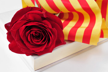 book, red rose and the catalan flag for Sant Jordi, Saint George