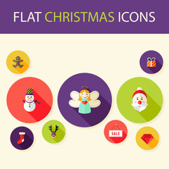 Set of Five Flat Circle Christmas Icons