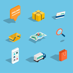 Set of sale and shopping flat 3d isometric icons. Vector illustr