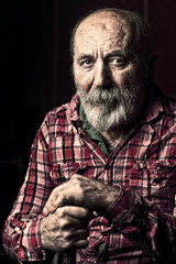 Very old homeless senior man portrait