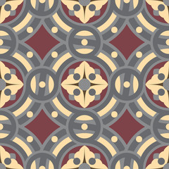 Seamless vintage tile background pattern in golden and red
