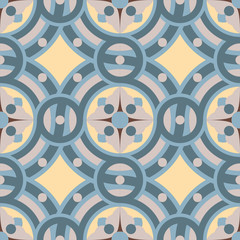 Seamless vintage background pattern in golden and blue colors.