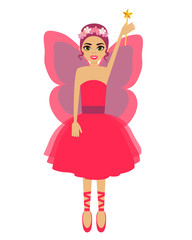 Fairy. Girl with wings and a magic wand