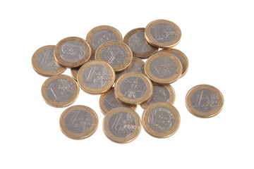 Euro coins on a plain white background.