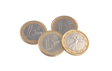 Euro coins on a plain white background.