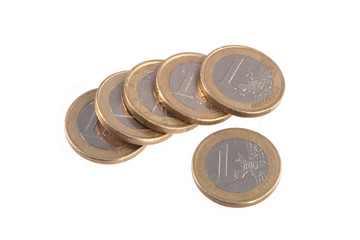 Euro coins on a plain white background.
