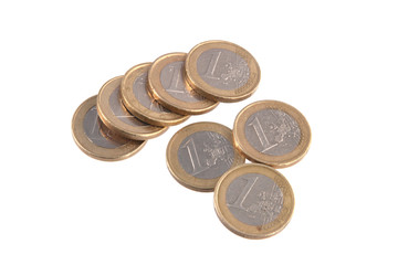 Euro coins on a plain white background.