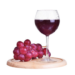 Glass of red wine and grapes, isolated on white
