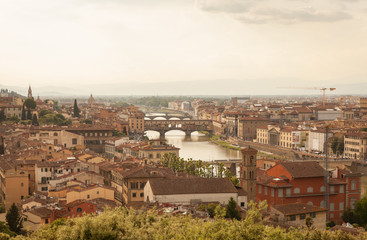 Fototapeta premium Aerial panorama of Florence Duomo dome and rooftops. Tuscany Ita