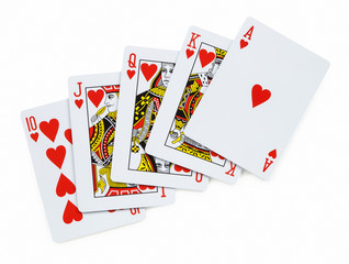 Royal flush. Playing cards isolated on a white background