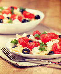 Salad pasta. Vintage retro hipster style version