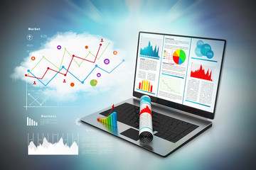 Laptop showing a financial report