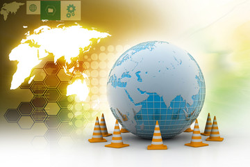 Globe and traffic cone