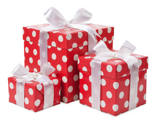 Red gift box with white dots isolated
