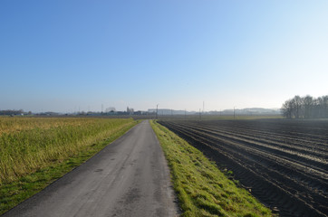 Fototapeta na wymiar path in countryside in rainy weather