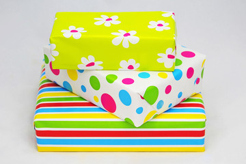 Nice colored gifts in wrap paper for birthday or Mothersday