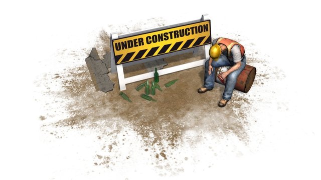 under construction sign and drunken construction workers