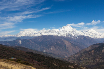 Panorama of the Himalayas in Nepal spring