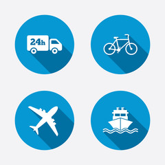 Cargo truck, shipping, bicycle. Delivery service