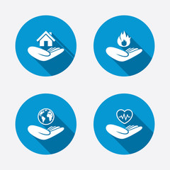 Helping hands icons. Protection and insurance.