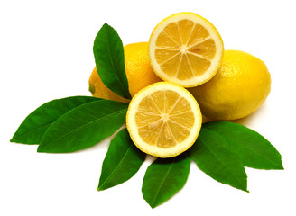 Sliced lemon with leaves