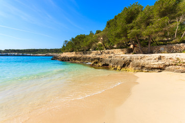 Beautiful beach Cala Mondrago with azure water, Majorca island