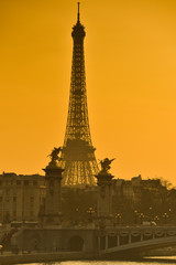 Fototapeta na wymiar View Of Eiffel Tower At Sunset