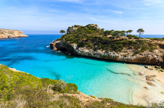 Azure sea water of Cala des Moro beach, Majorca island, Spain