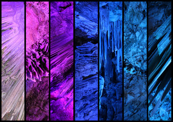 Collage mit Strukturen aus der Tropfsteinhöhle