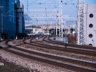Obraz na płótnie Canvas perspective view on many railway track lines