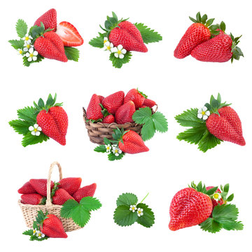 Strawberry Collection. Fresh Berry on white.