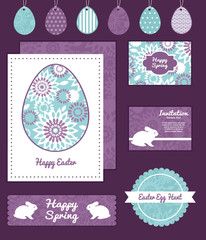 Vector purple and blue floral abstract set of Easter cards