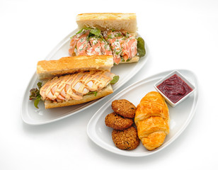 Set of international dishes arranged for catering, studio shot