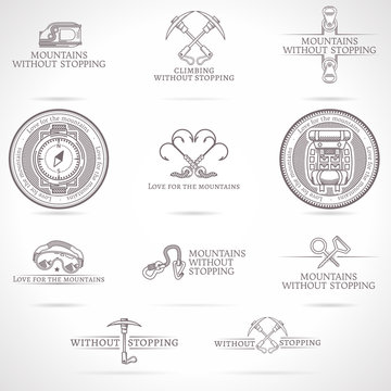 Vector set of mountaineering and tourism emblems