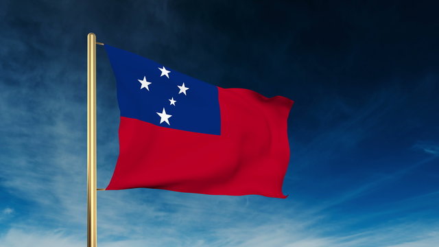Samoa flag slider style. Waving in the win with cloud background
