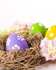 Colorful easter eggs with white points