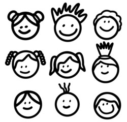 Funny Kids Head Line art collection