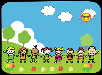 Obraz na płótnie Canvas Happy children holding hand at Park